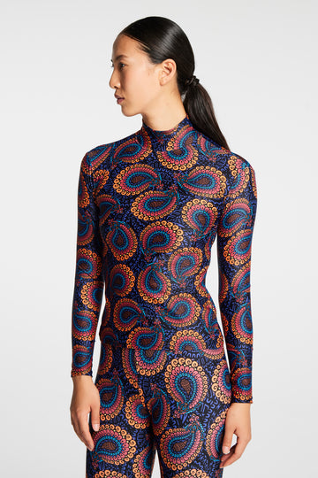 BLUE SPIRAL HIGH NECK TOP