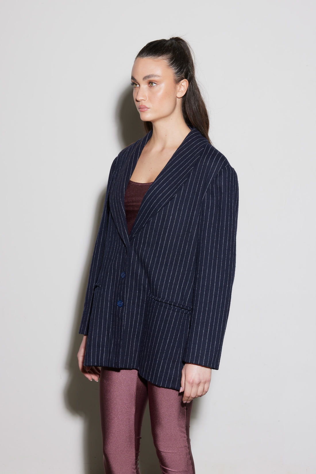 GIACCA VINTAGE A RIGHE  BLU