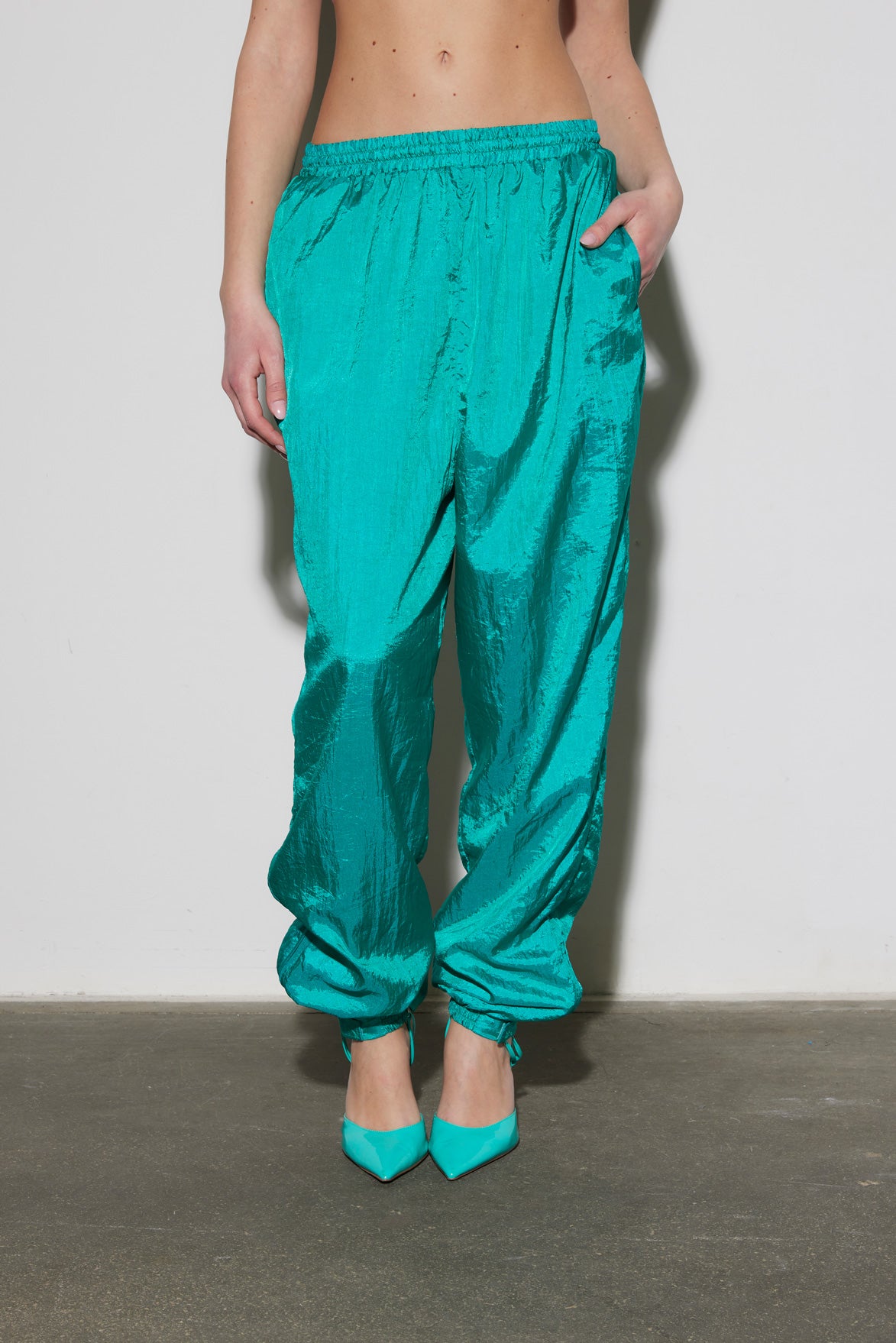 Pantalone Tuta Satinato Verde Acqua - Vintage Anni '90